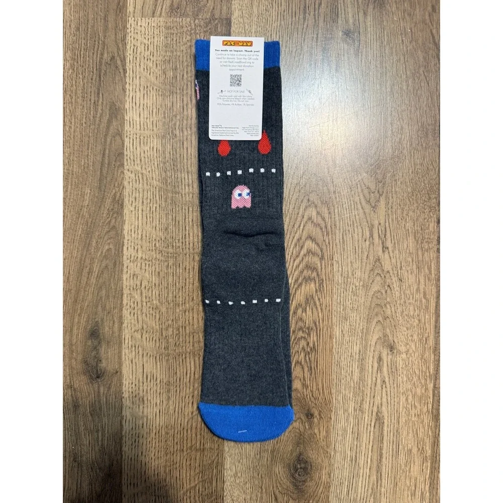 Pac-Man American Red Cross Socks Unisex OSFM Gray Adult Retro Video Game NWT